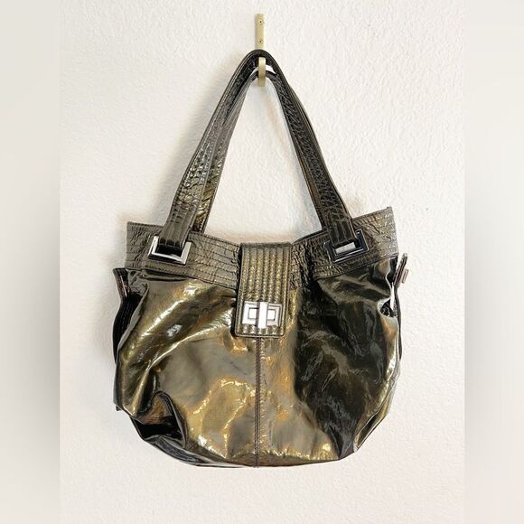 KOOBA Y2K patent leather Natasha Convertible purse army green TOTE BAG - Picture 10 of 16